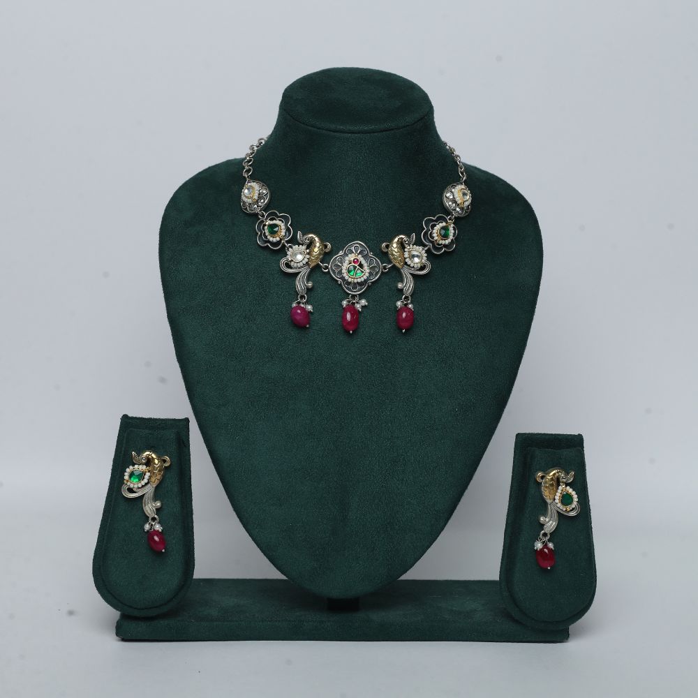 Aurika oxidized kundan set (german silver finish )