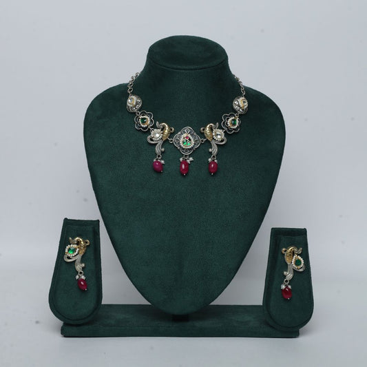 Aurika oxidized kundan set (german silver finish )
