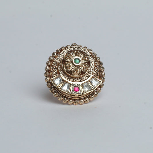 Majestic Kundan Round Dome Ring