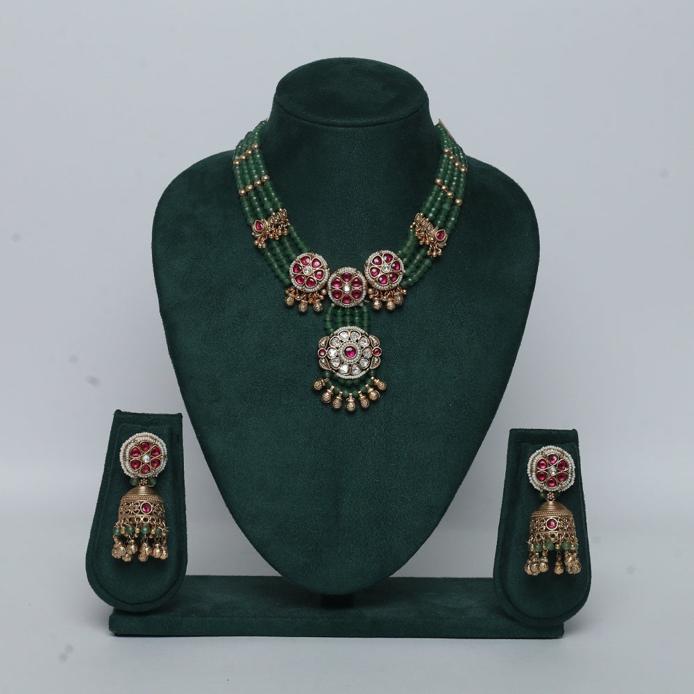 Regal Green Pearl Kundan Necklace Set