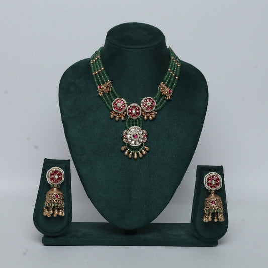 Regal Green Pearl Kundan Necklace Set