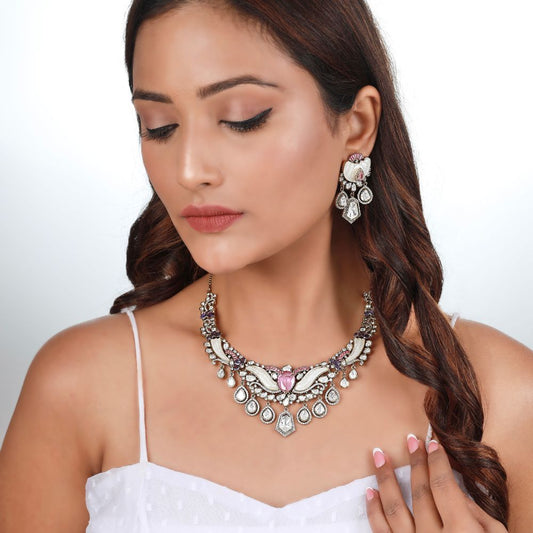Mehr-Un-Nazakat Pink Pearl Necklace Set