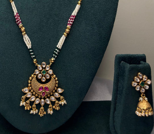Regal Crescent Kundan Pendant Set