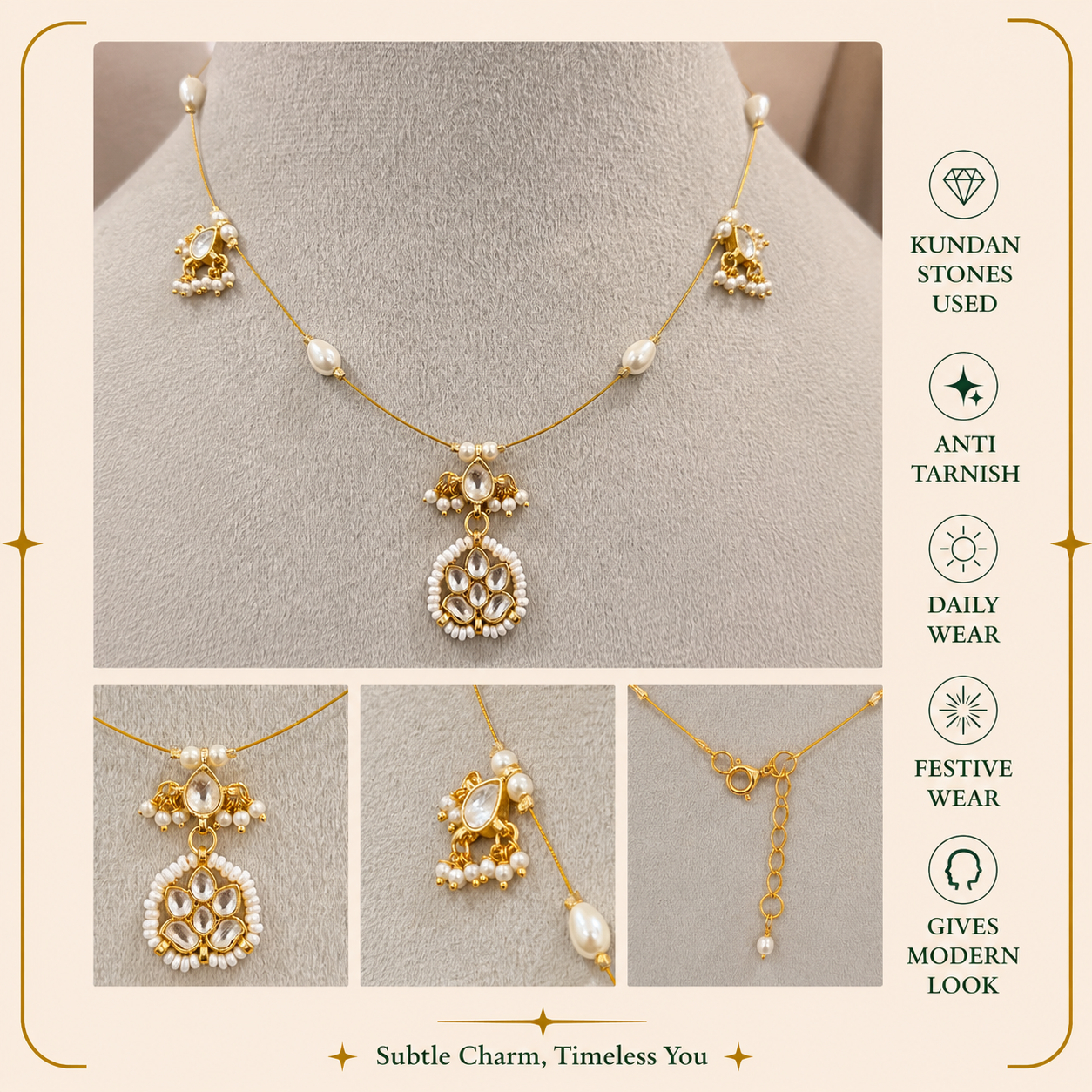 Pearl Veil Kundan Pendant Necklace MN 1014