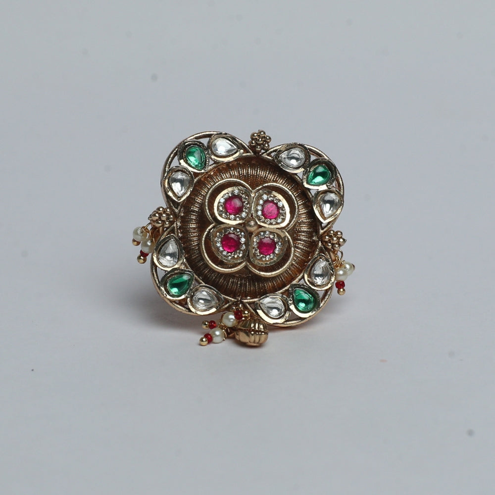 Royal Floral Kundan Statement Ring