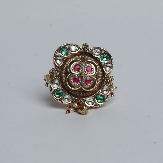 Royal Floral Kundan Statement Ring