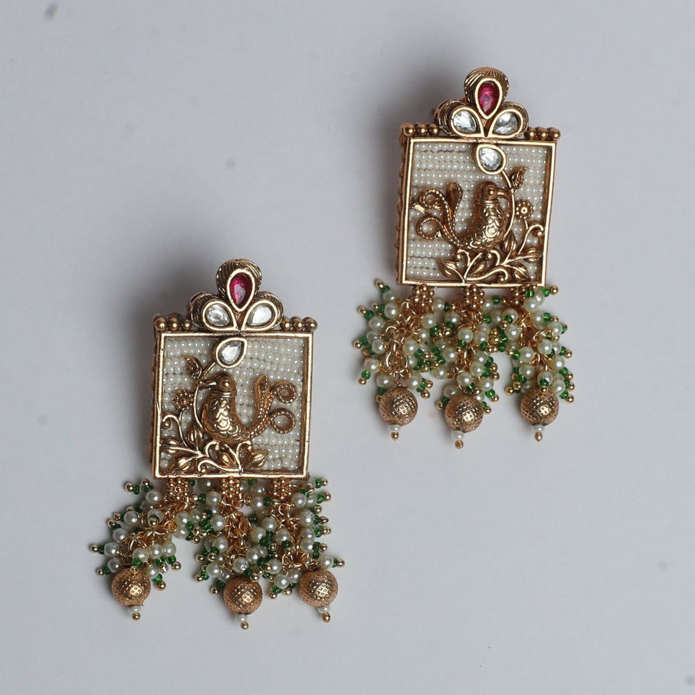 Rectangular Jhumkas with Pearl & Kundan Detailing