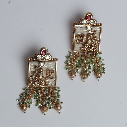Rectangular Jhumkas with Pearl & Kundan Detailing