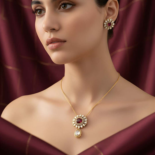 Nazakat Ruby Pearl Kundan Pendant Set
