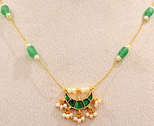 Emerald Pearl Crescent Necklace