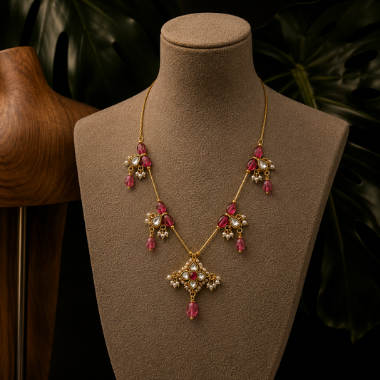 Crimson Bloom Ruby Drop Necklace