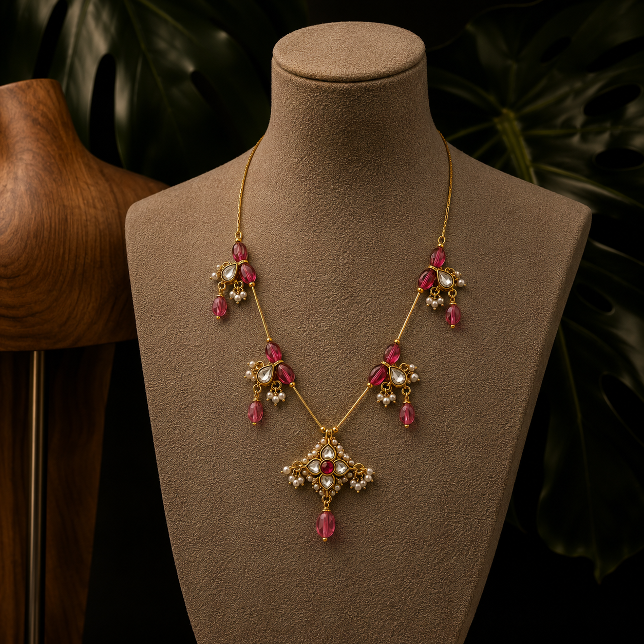 Crimson Bloom Ruby Drop Necklace