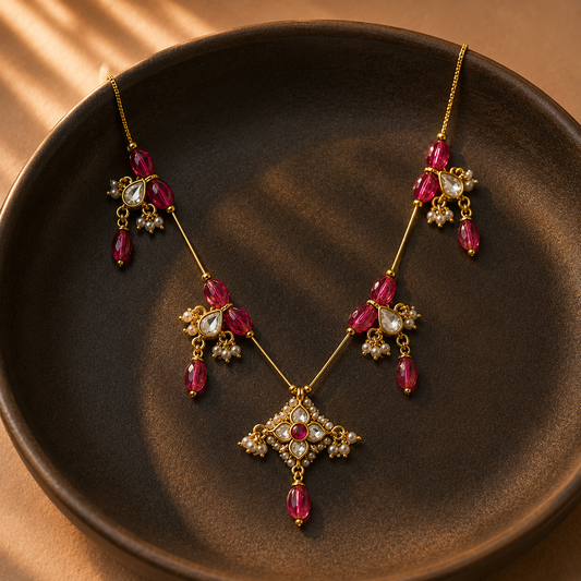 Crimson Bloom Ruby Drop Necklace