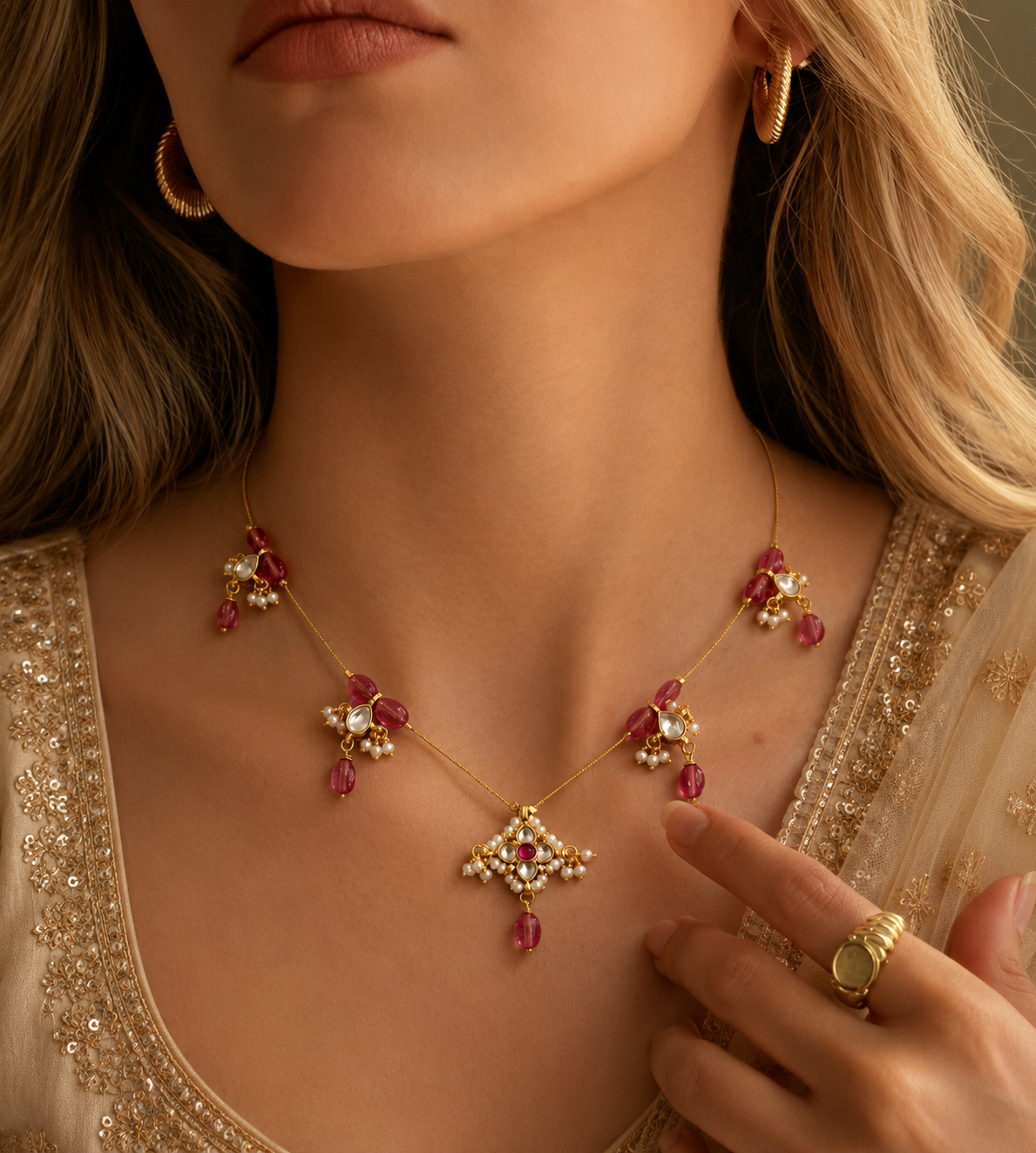Crimson Bloom Ruby Drop Necklace