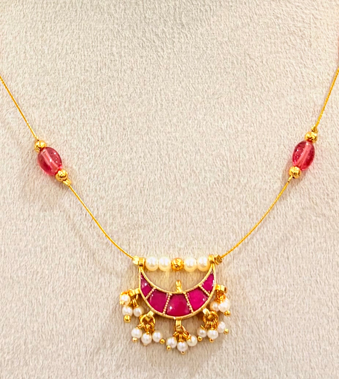 Ruby pearl crescent necklace MN 1005