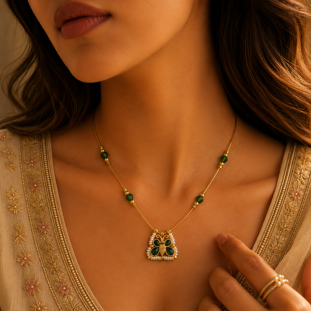 Emerald Flutter Necklace