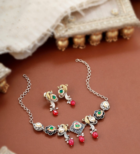 Aurika oxidized kundan set (german silver finish )