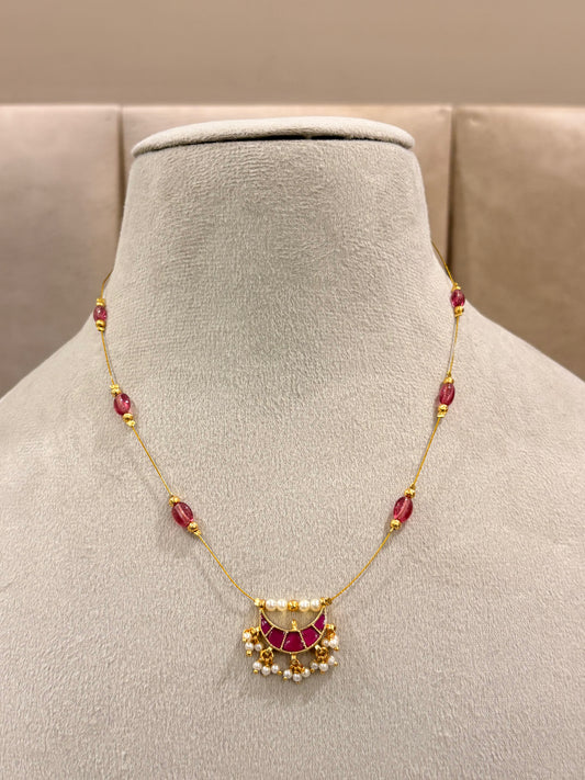 Ruby pearl crescent necklace MN 1005