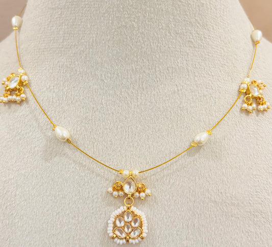 Pearl Veil Kundan Pendant Necklace