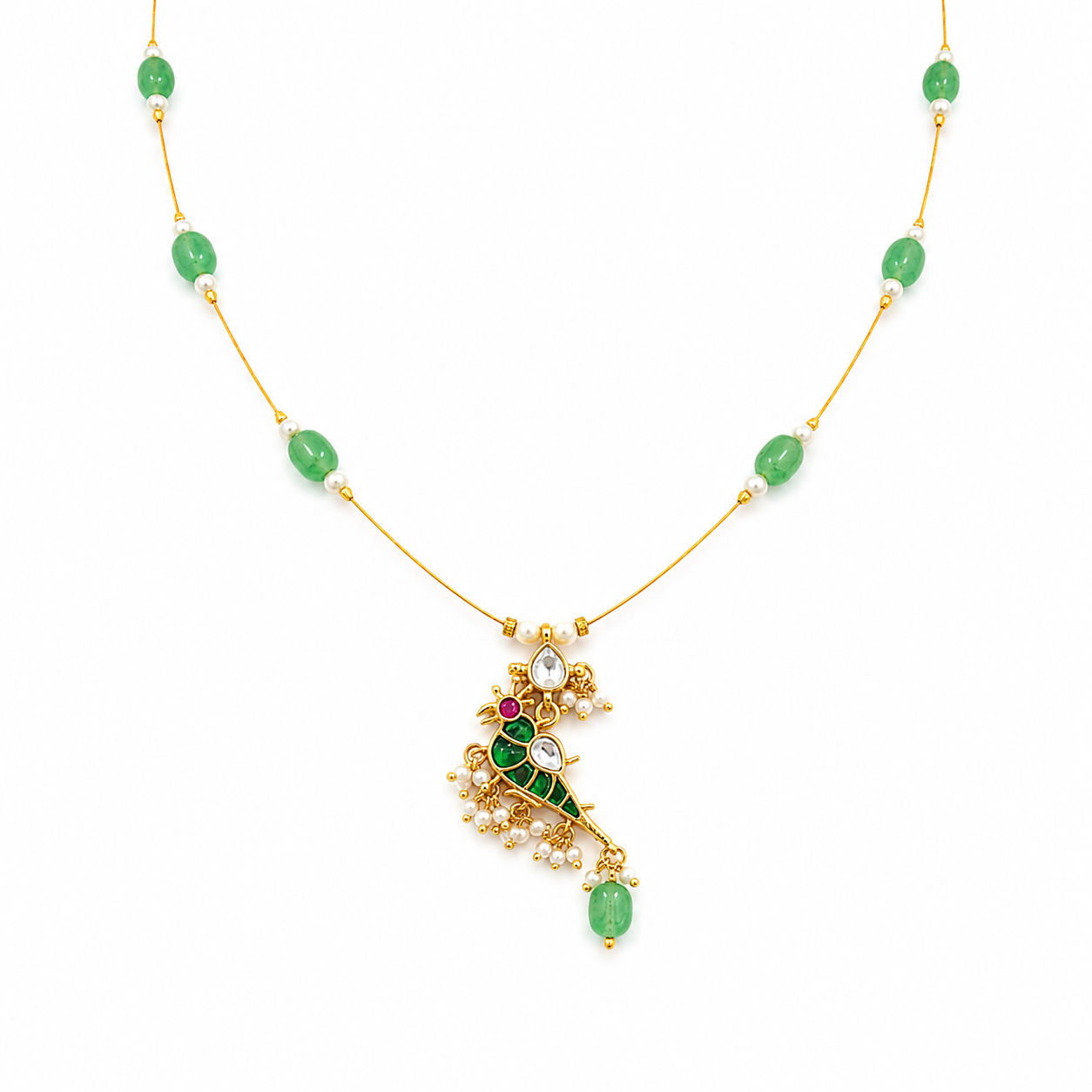 Emerald parrot charm necklace