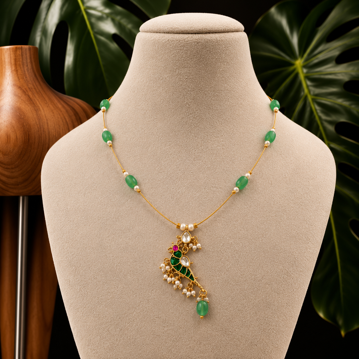 Emerald parrot charm necklace