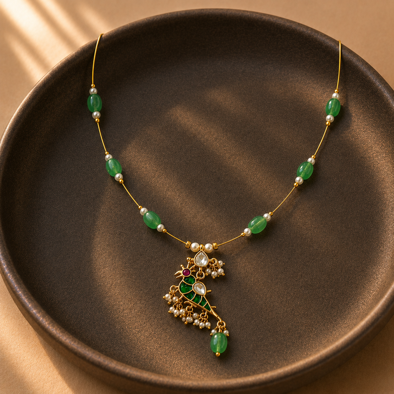 Emerald parrot charm necklace