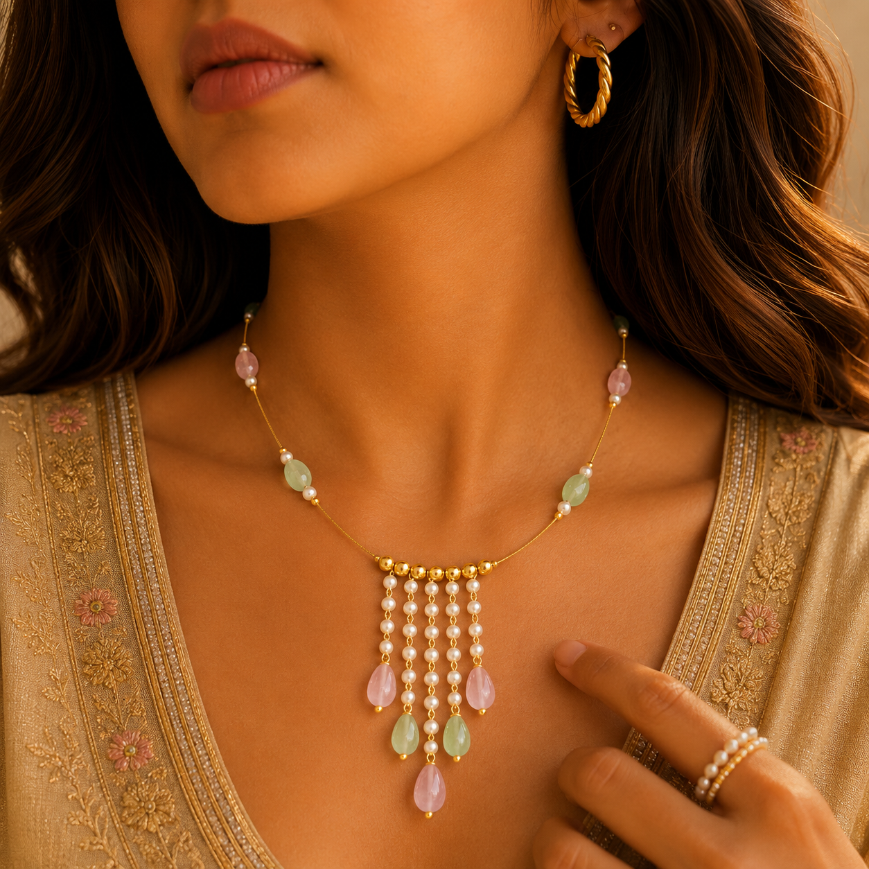 Sorbet pearl cascade necklace