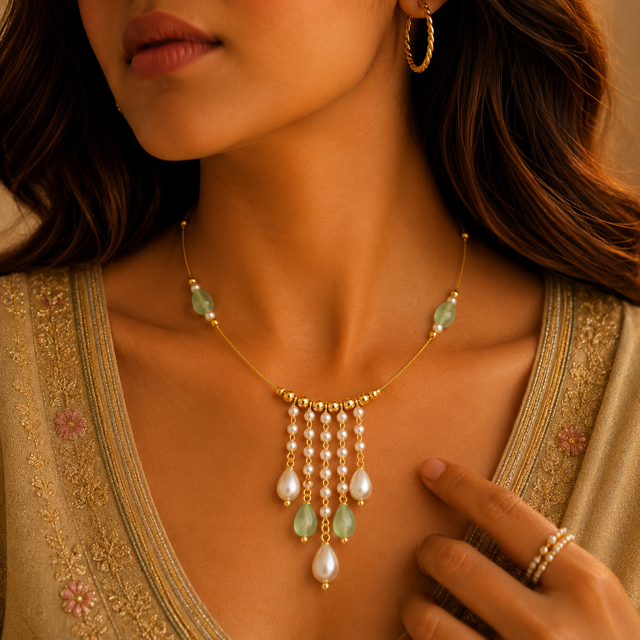Mint pearl cascade necklace