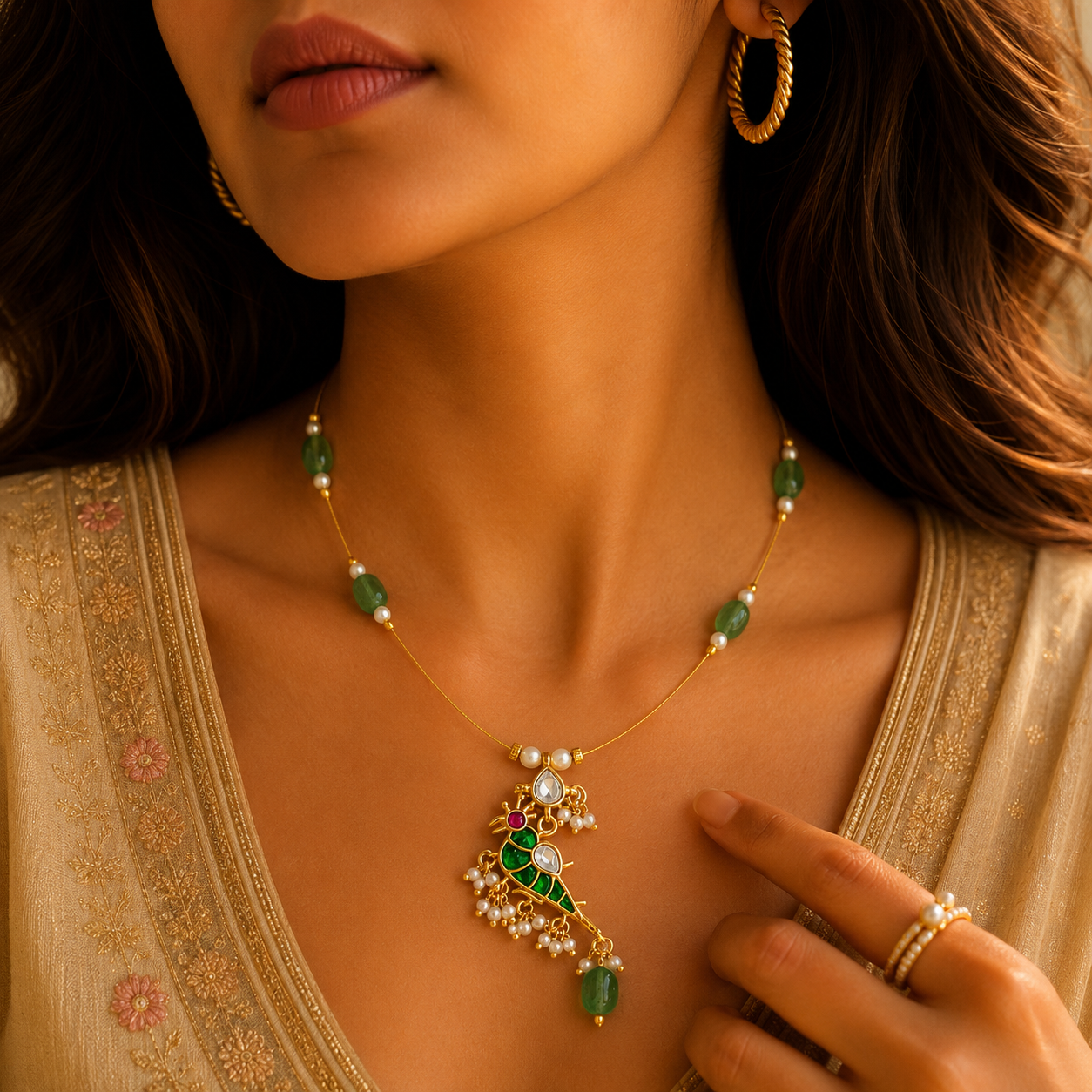 Emerald parrot charm necklace