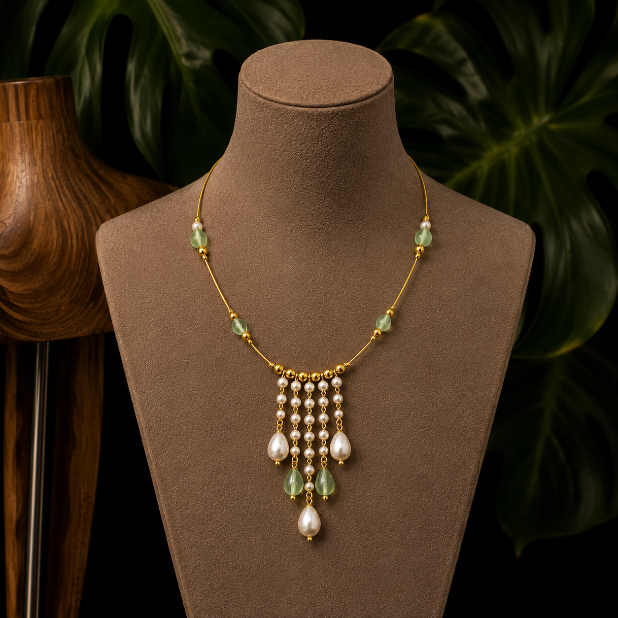 Mint pearl cascade necklace