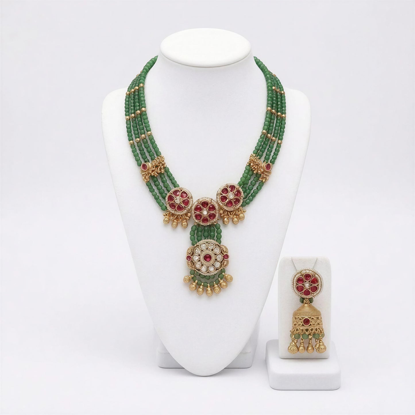 Regal Green Pearl Kundan Necklace Set