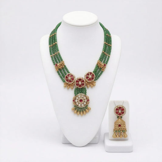 Regal Green Pearl Kundan Necklace Set