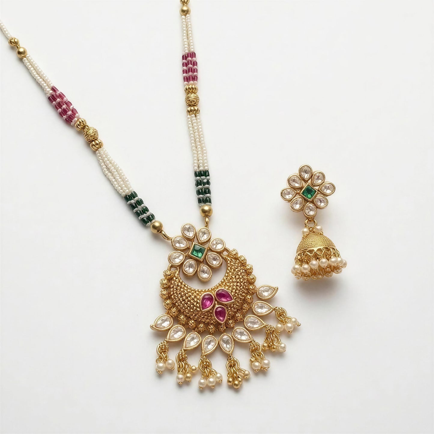 Regal Crescent Kundan Pendant Set