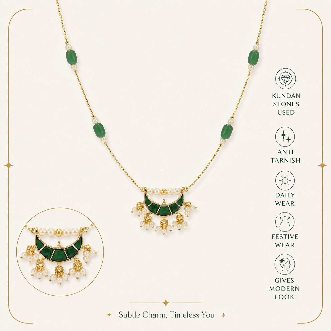 Emerald pearl crescent necklace 1008