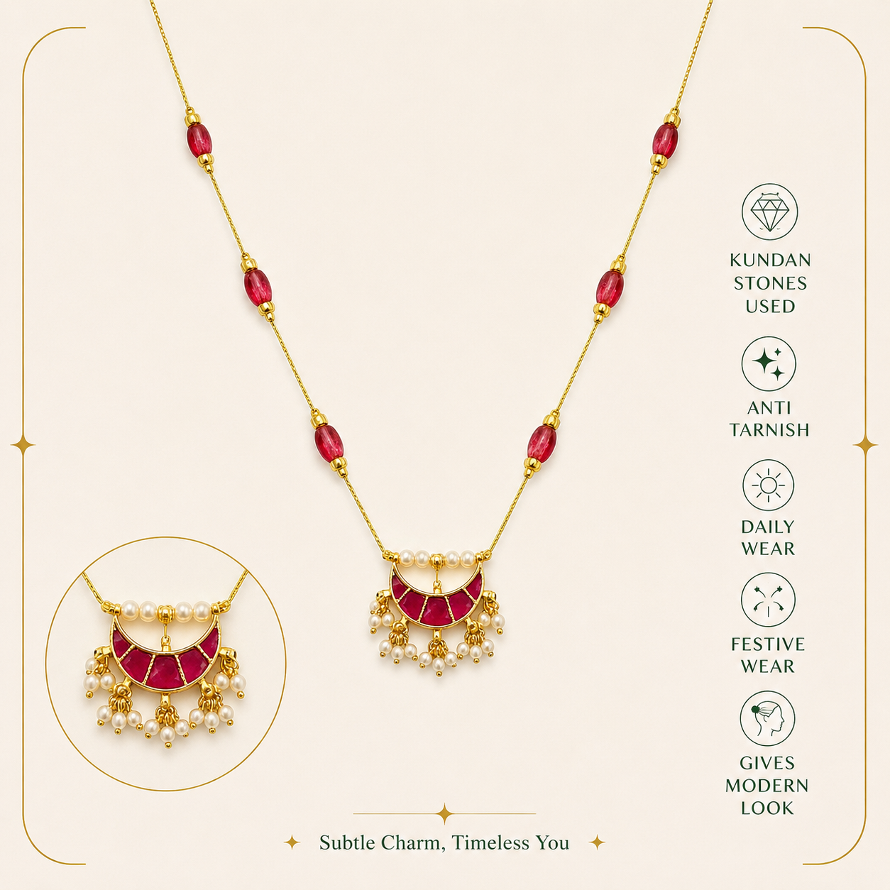 Ruby pearl crescent necklace MN 1005