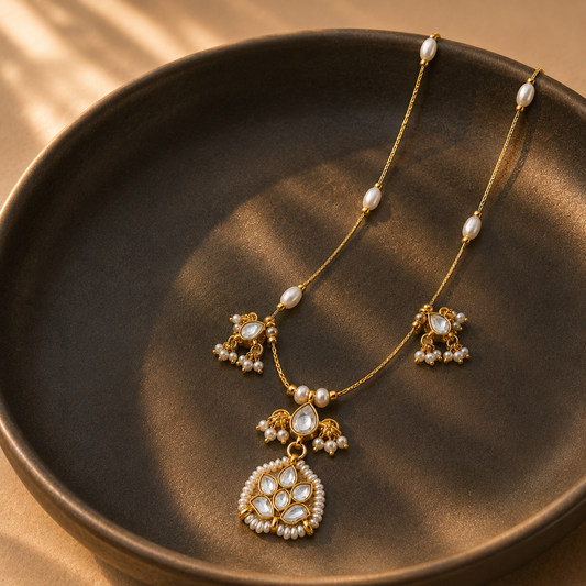 Pearl Veil Kundan Pendant Necklace