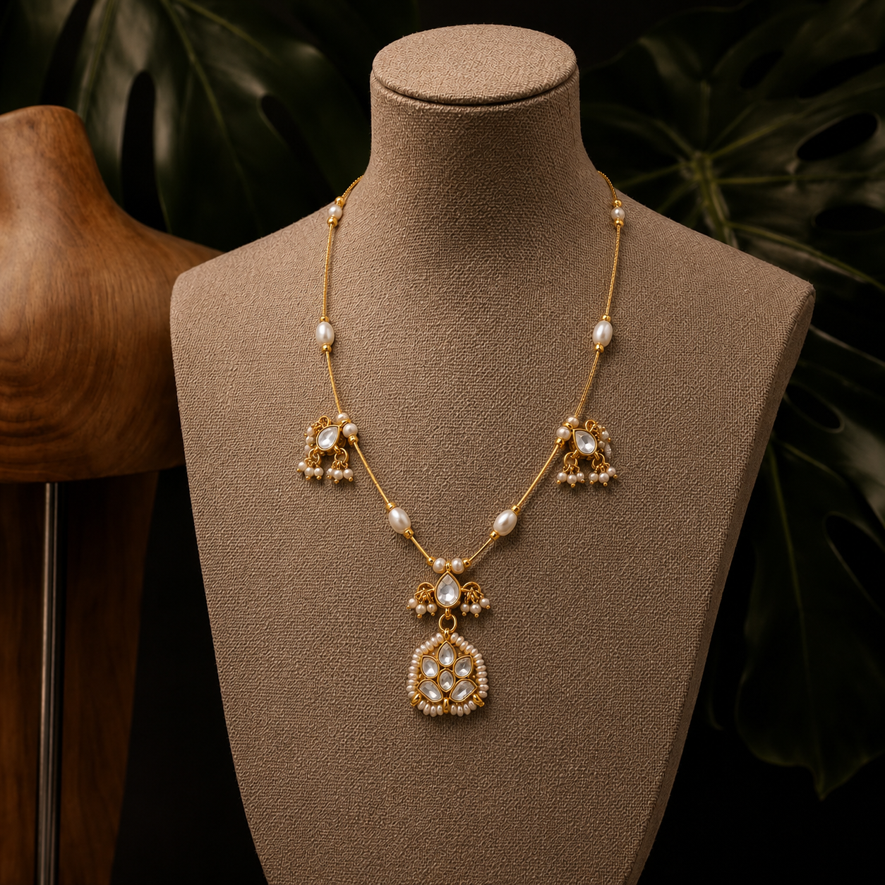 Pearl Veil Kundan Pendant Necklace