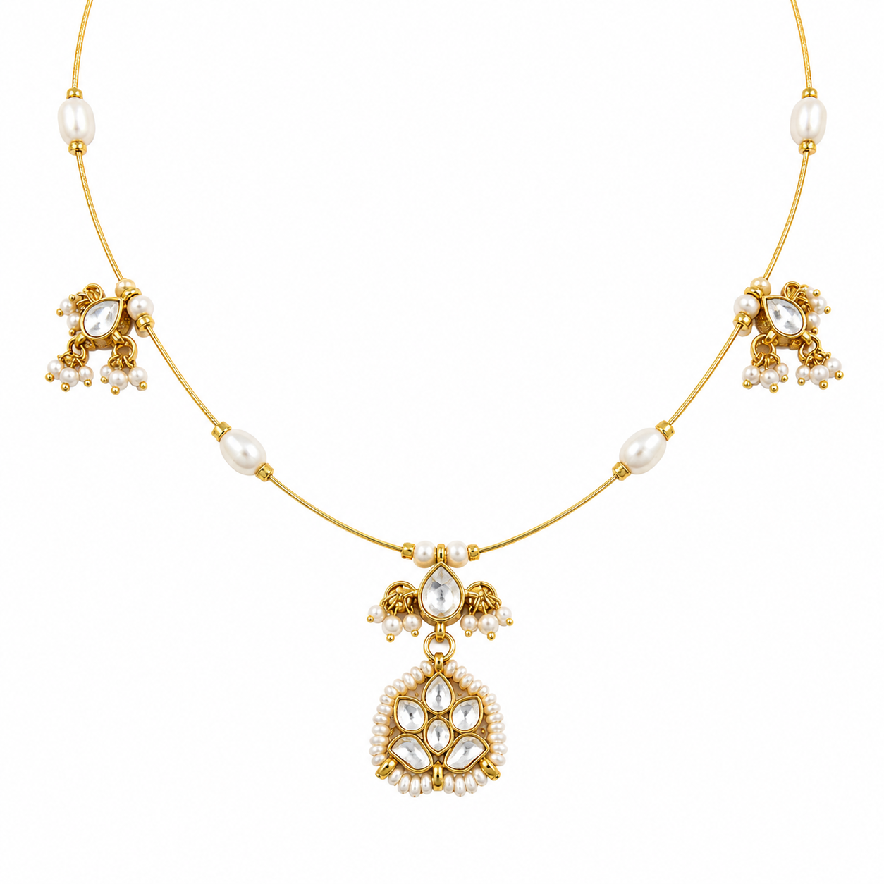 Pearl Veil Kundan Pendant Necklace