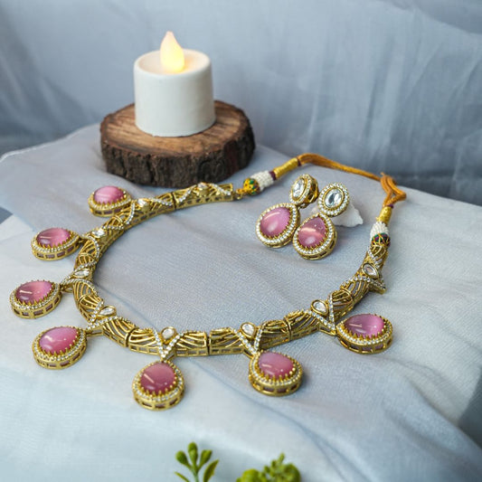 Elegant Pink Teardrop Necklace Set