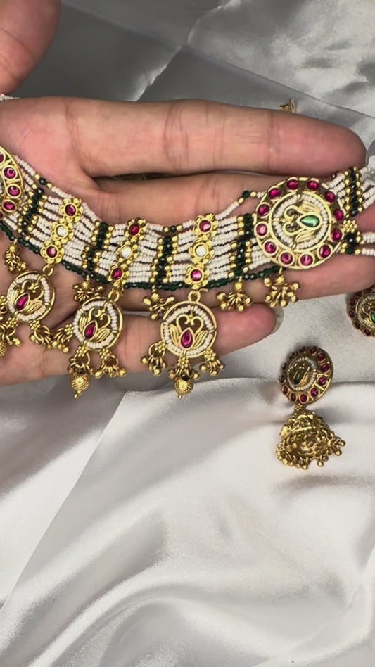 Heritage Pearl & Kundan chocker necklace set