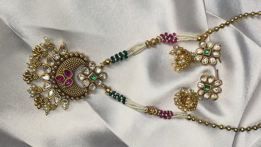 Regal Crescent Kundan Pendant Set